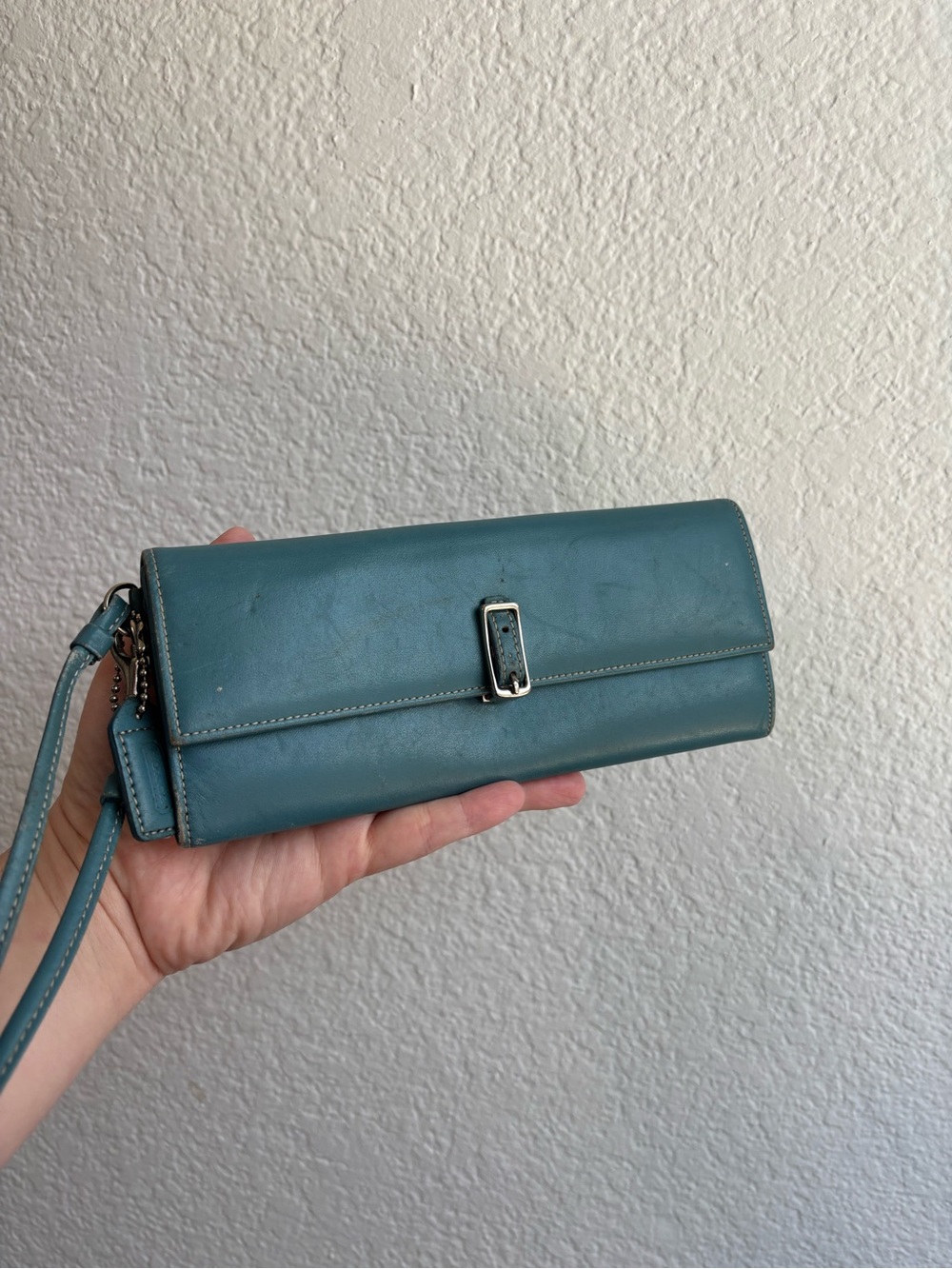 Vintage Coach Teal Leather Wristlet